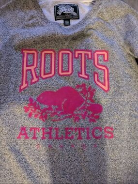 Roots Athletics Gray Heather Sweatshirt with Pink Logo
